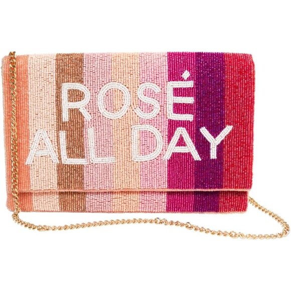 Accessories - Rose All Day Beaded Canvas Clutch Purse for Wedding Bridal Bachelorette Gift